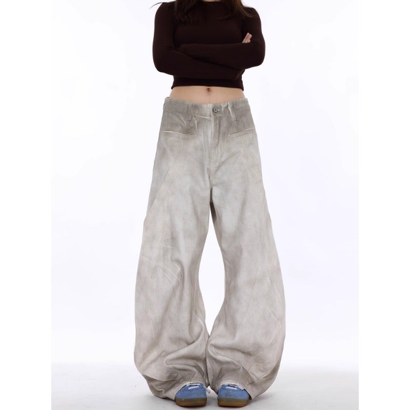 American High Street Retro Distressed Dirty Washed White Scimitar Jeans Ins Deconstructed Tailoring Niche Design Wide Leg Pants - Image 4